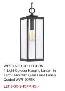 Westover Collection 1-Light Outdoor Hanging Lantern in Earth Black with Clear Glass Panels Quoizel WVR1907EK